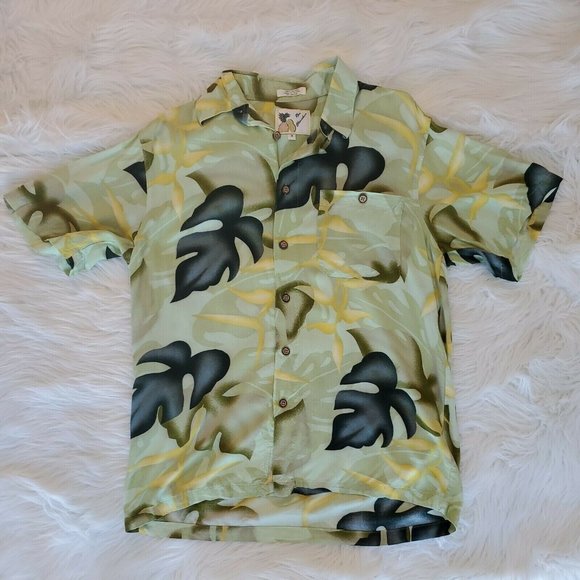 Ron Chereskin Mens Shirt M Green Floral Hawaiian Button Up Short Sleeve - Picture 1 of 10